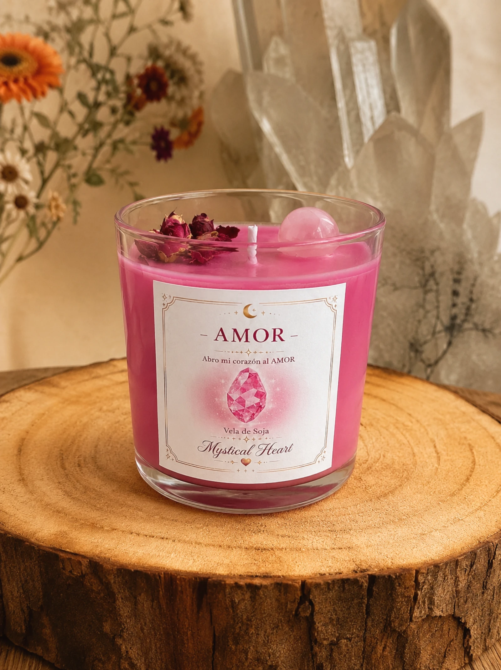 Vela Amor Cuarzo Rosa 